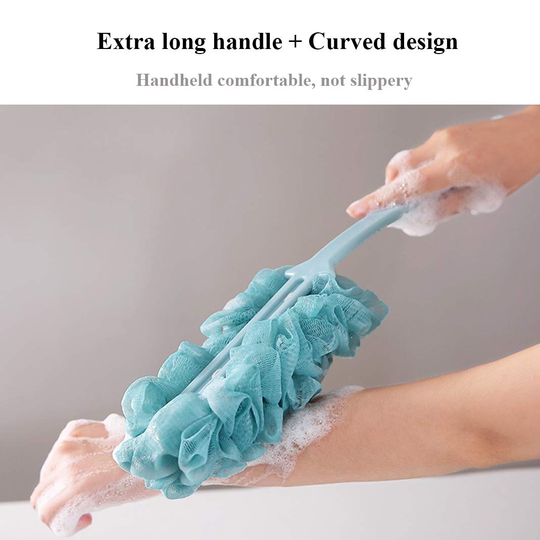 Yisella Bath Brush Long Handle Back Washer for Shower + Gray Luffa Bath Sponge