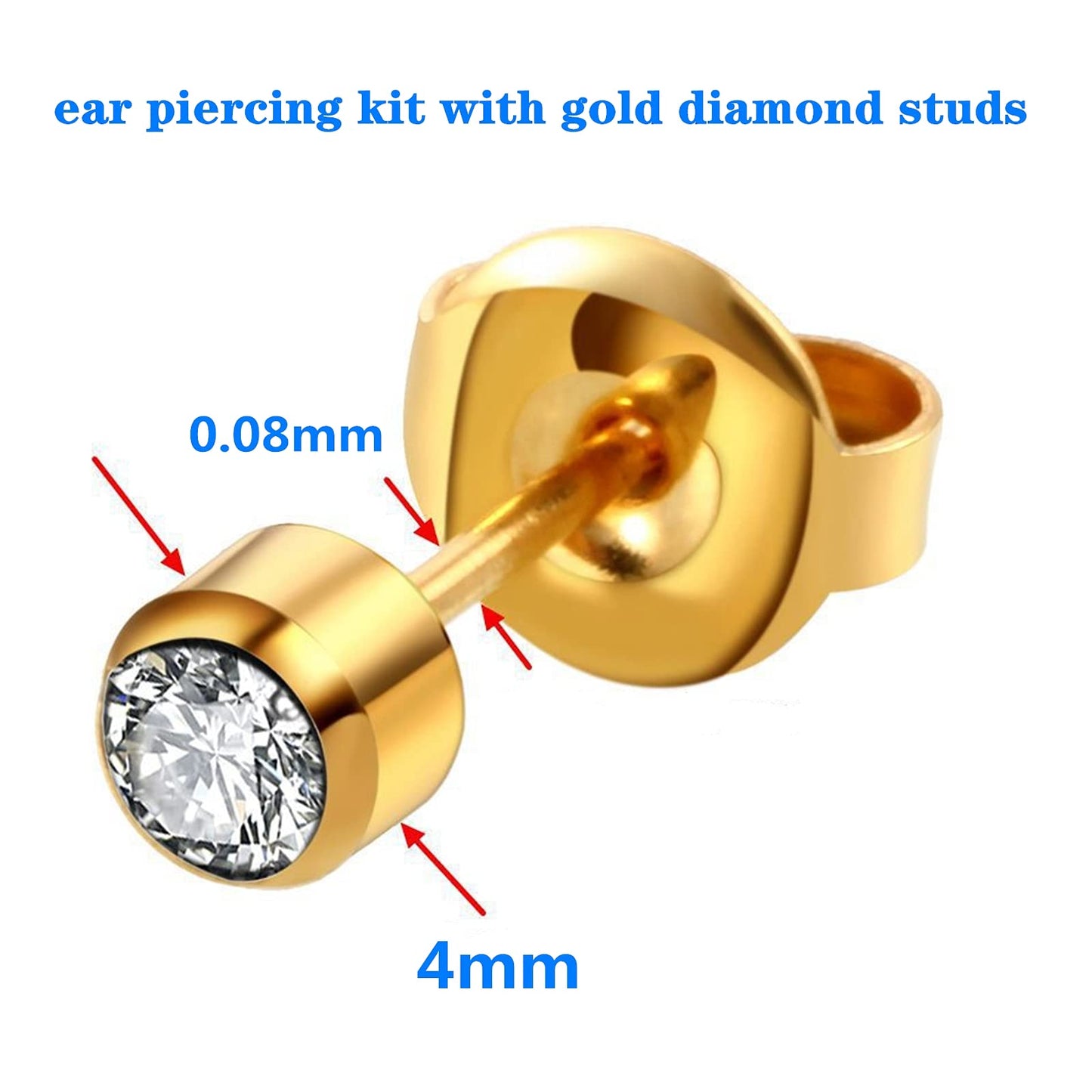 YWDKJGS Ear Piercing Kit - 4 Pack Ear Piercing Kits with 4 mm Stud Earrings, Surgical Steel Material (Gold)