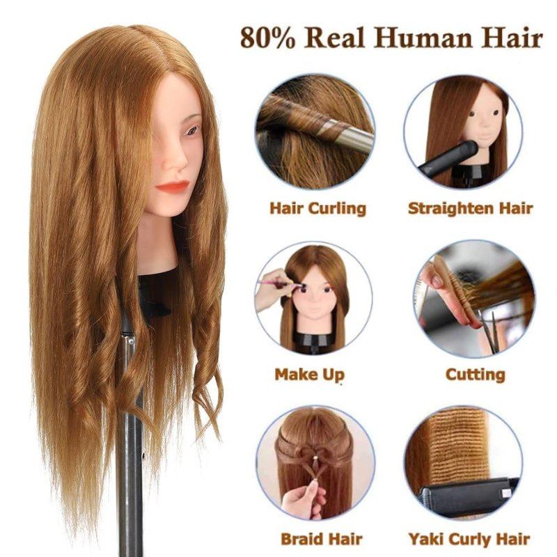 Opini Mannequin Head with 80% Human Hair - Straight, 26"-28" Doll Head for Cosmetology & Hairdresser (#27 Light Brown)
