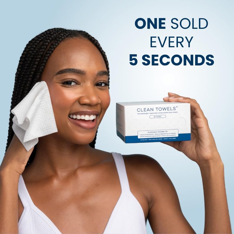 Clean Skin Club Face Towels - 100% Biobased Disposable Makeup Remover Wipes | Ultra Soft, 50 Ct Total
