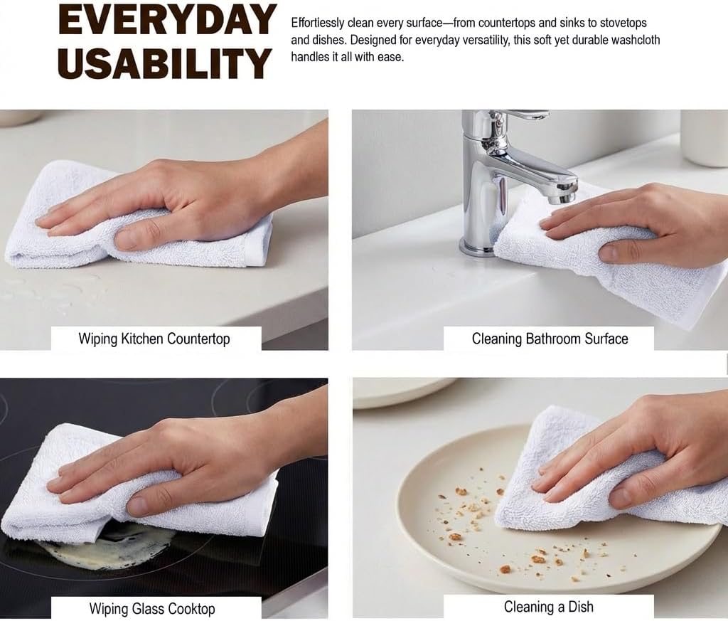 Utopia Towels | 60-Pack Cotton Washcloths Set - Premium Flannel, Highly Absorbent, Soft Fingertip Towels, White