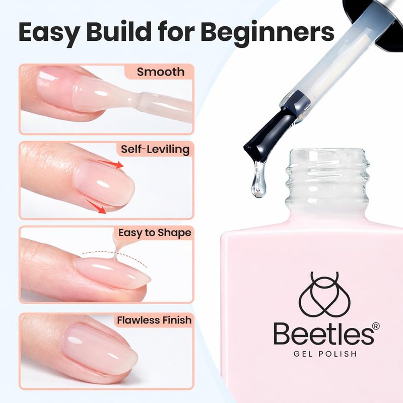 Beetles Builder Gel for Nails 2Pcs, 7 in 1 Clear Building Gel Set HEMA-FREE & TPO FREE with Nail Brush, for Strengthening Natural Nail Apex & Extension DIY Salon at Home,UV LED Lamp Cured