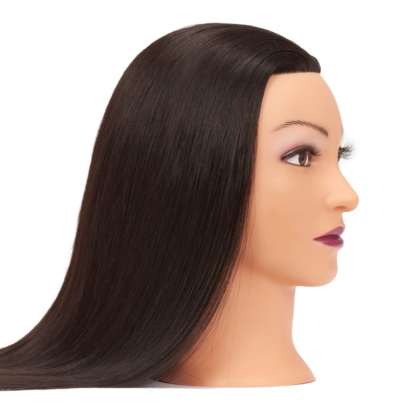 Mannequin Head Hair 26"-28" Synthetic Fiber Hair Styling Training Manikin Cosmetology Doll Head Braiding Hair Styling Hairdresser Training Model for Cutting Braiding - With Clamp Stand
