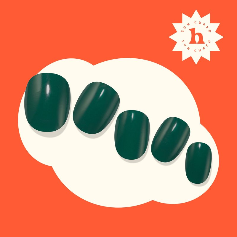 Heyhae Semi Cured Gel Nail Strips | No LED Lamp Needed | Solid, Green | Easy Apply & Remove, Salon Quality | Includes 28 Strips, 1 Prep Pads, Nail File & Wooden stick - Hey, You're Glowing