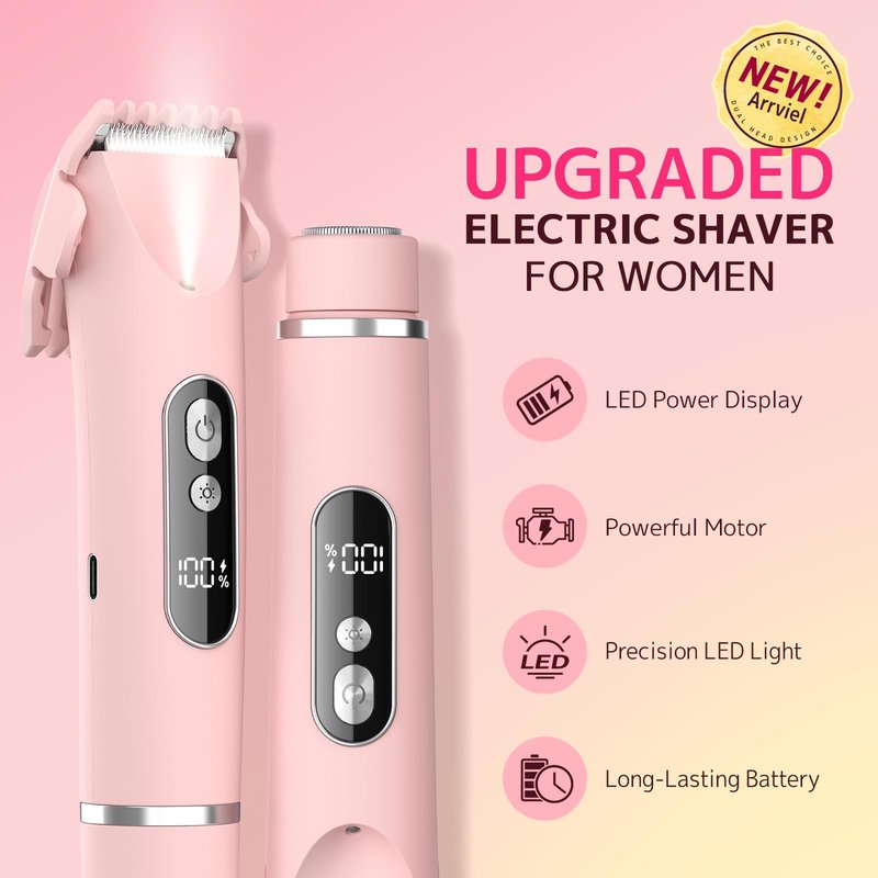 CoolHair Bikini Trimmer for Women, Hair Removal Epilators, Smooth Electric Razor for Sensitive Skin, IPX7 Waterproof Wet & Dry Cordless Body Shaver for Bikini Area, Pubic Hair, Underarms & Legs (Pink)