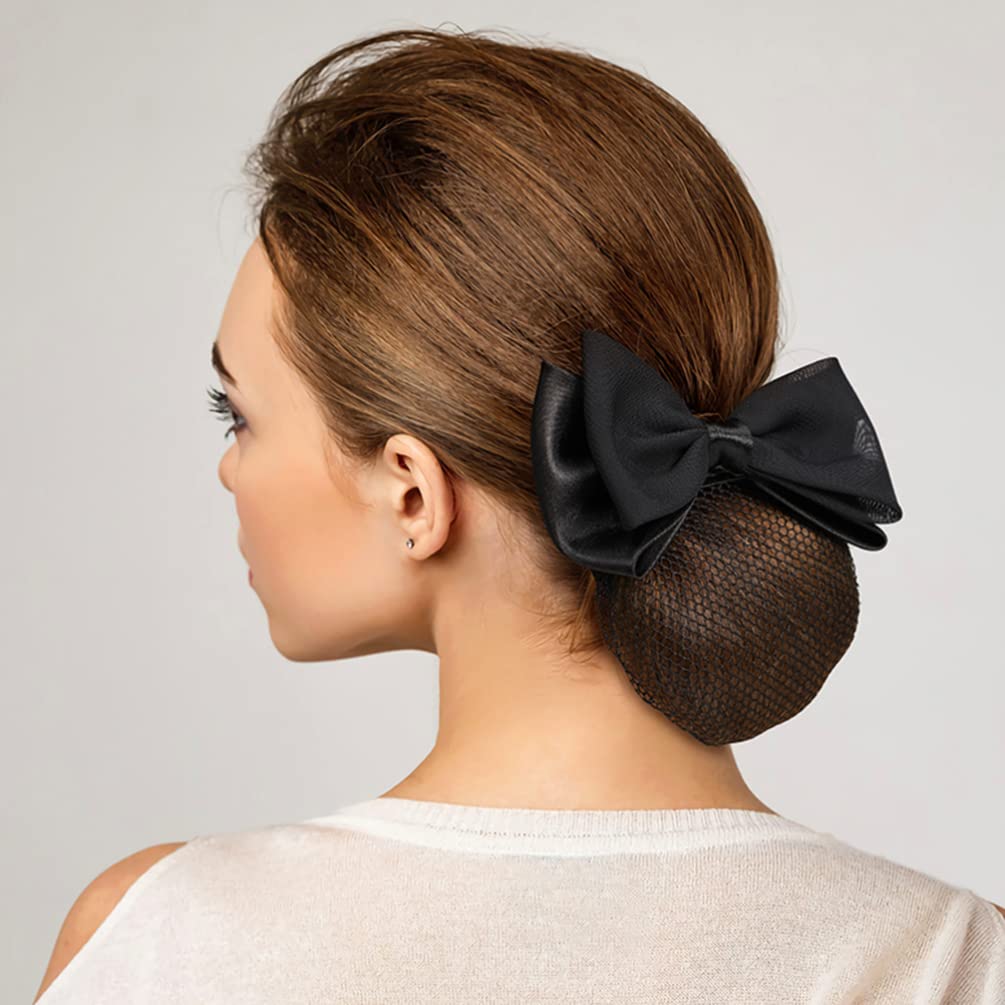 Uonlytech Hair Pin, 6pcs Bowknot Hair Snood Net Barrettes, Ribbon Barrette With Net Chignon Hair Bun Cover Mesh Clip Hair Tie for Women Girls Dancer, Black