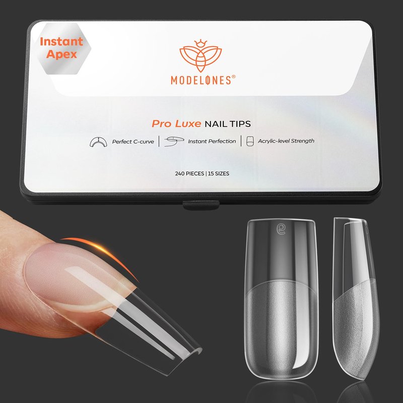 Modelones Pro Luxe Nail Apex Tips - Medium Square Extension Gel Tips | Thicker Strength, 15 Sizes