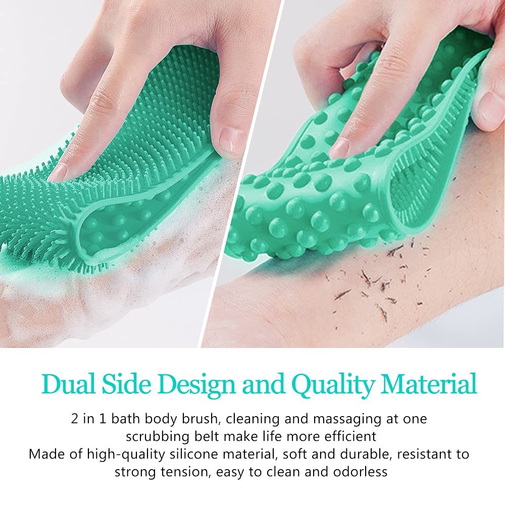 Inmorven Back Scrubber for Shower Exfoliating Body Scrubber 40 inch Double-Sided Back Exfoliator Scrub Towel, Bath Body Brush Widened Back Washer with Handle for Men and Women Green
