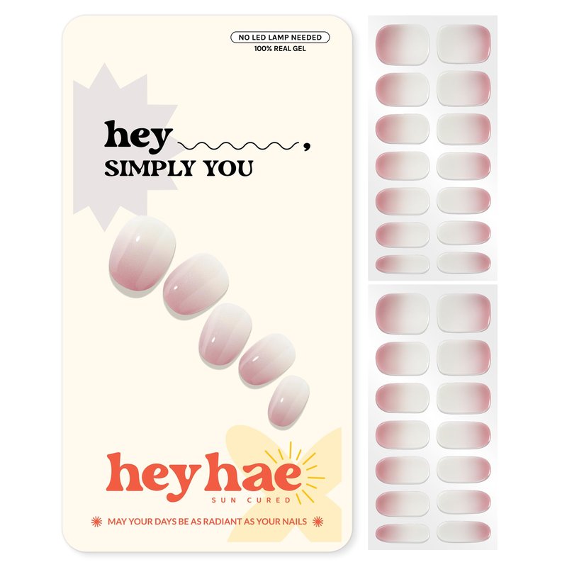 Heyhae Semi Cured Gel Nail Strips | No LED Lamp Needed |Pink, Ombre | Easy Apply & Remove, Salon Quality | Includes 28 Strips, 2 Prep Pads, Nail File & Wooden Stick - Hey, Simply You