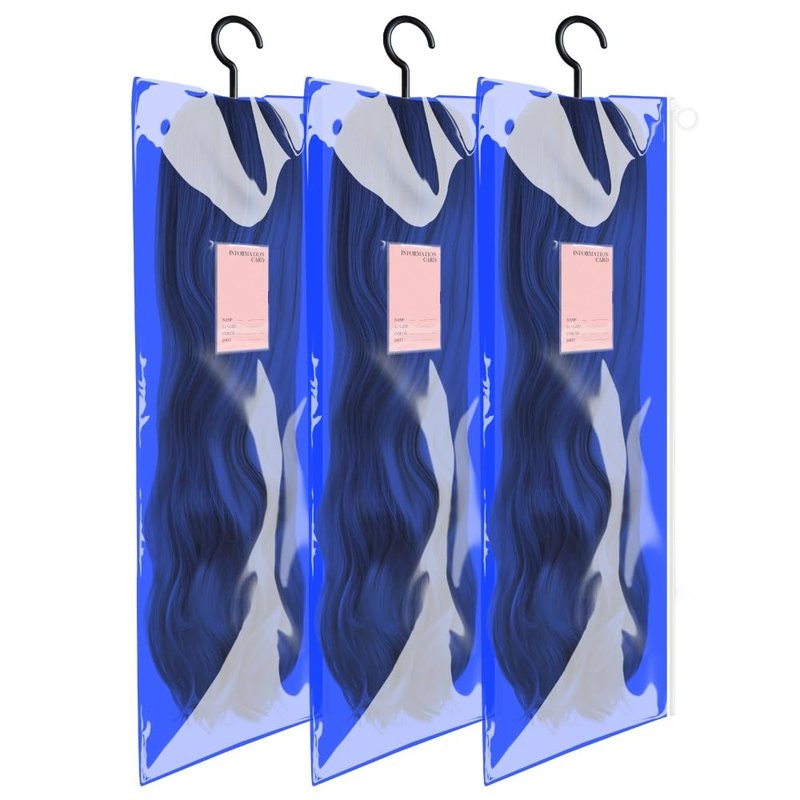 3PCS Wig Holder: Dust-Proof PVC Wig Storage Bag with Hook & Hook & Waterproof Feature, Perfect for Multiple Wigs, Transparent & Portable (Blue)