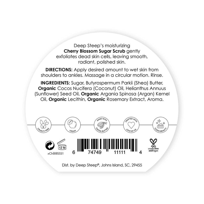 Deep Steep Sugar Scrub, Cherry Blossom, 8 oz – Exfoliating Body Scrub with Organic Coconut Oil, Shea Butter & Argan Oil – Vegan, Clean Beauty, Smooth, Soft & Nourished Skin