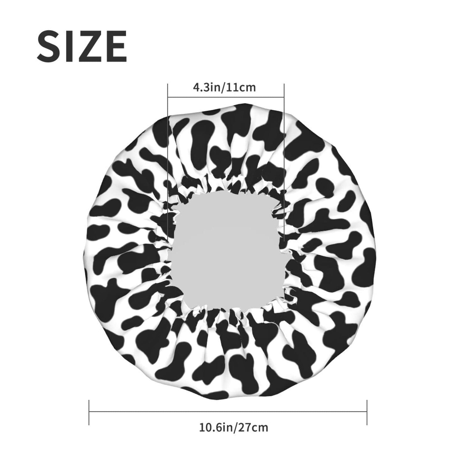 Black And White Cow Skin Abstract Animal Farm Shower Cap For Women Adjustable Double Waterproof Layers Bathing Bath Cap Hair Protection Reusable Ladies Spa Salon Shower Hat