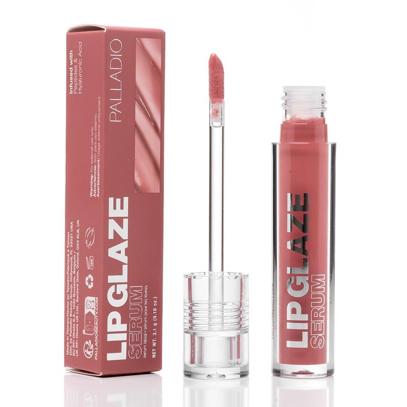 Palladio Lip Glaze Serum - Hydrating Lip Gloss with Peptides & Hyaluronic Acid for Plump, Smooth Lips | Vegan, High-Shine (Blush Brulee)