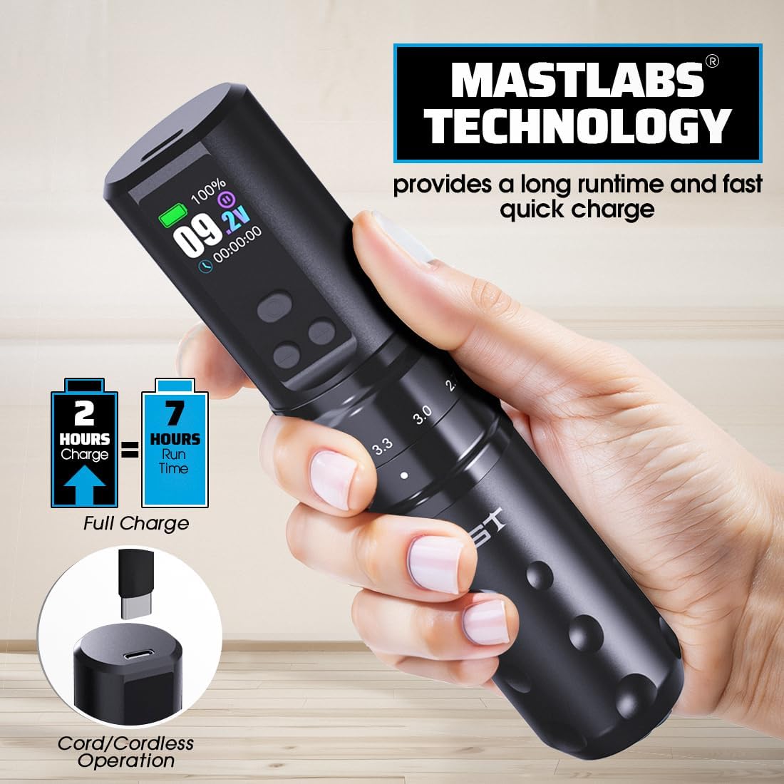 Mast Fold2 Pro Tattoo Kit Complete Tattoo Gun Machine Kit 2 Batteries 2000mAh Power Supply for Long Time Needles Cartridges Black Tattoo Ink Kit (Full Fold2 Pro - Black)