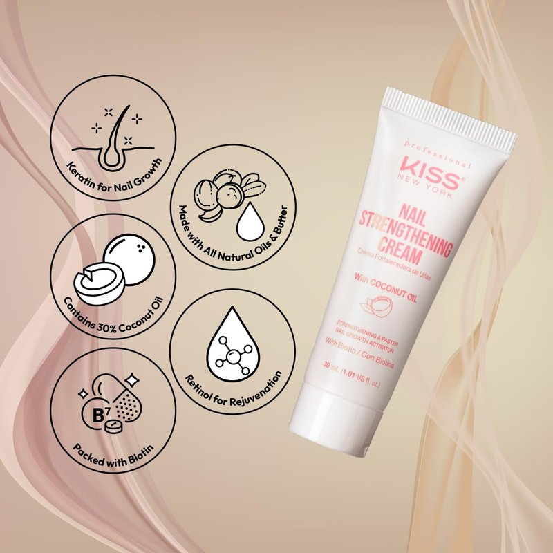 Kiss New York Nail Strengthening Cream - Coconut Oil Infused Nail Growth & Conditioning Treatment | Made in Korea