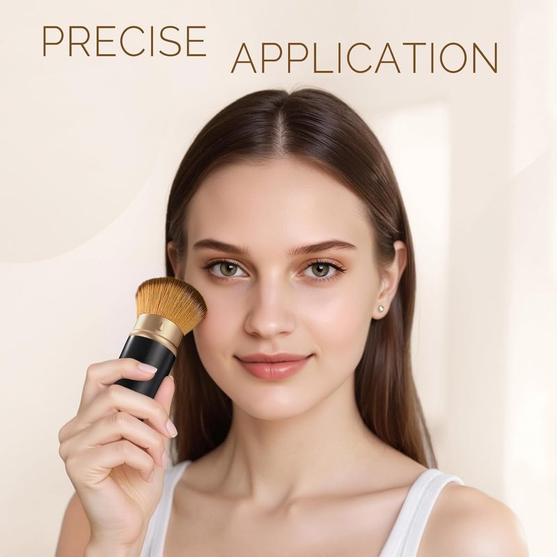 Retractable Kabuki Makeup Brush - All-in-One Travel Face Brush for Foundation, Powder & Blush | Portable & Easy to Use (Black)