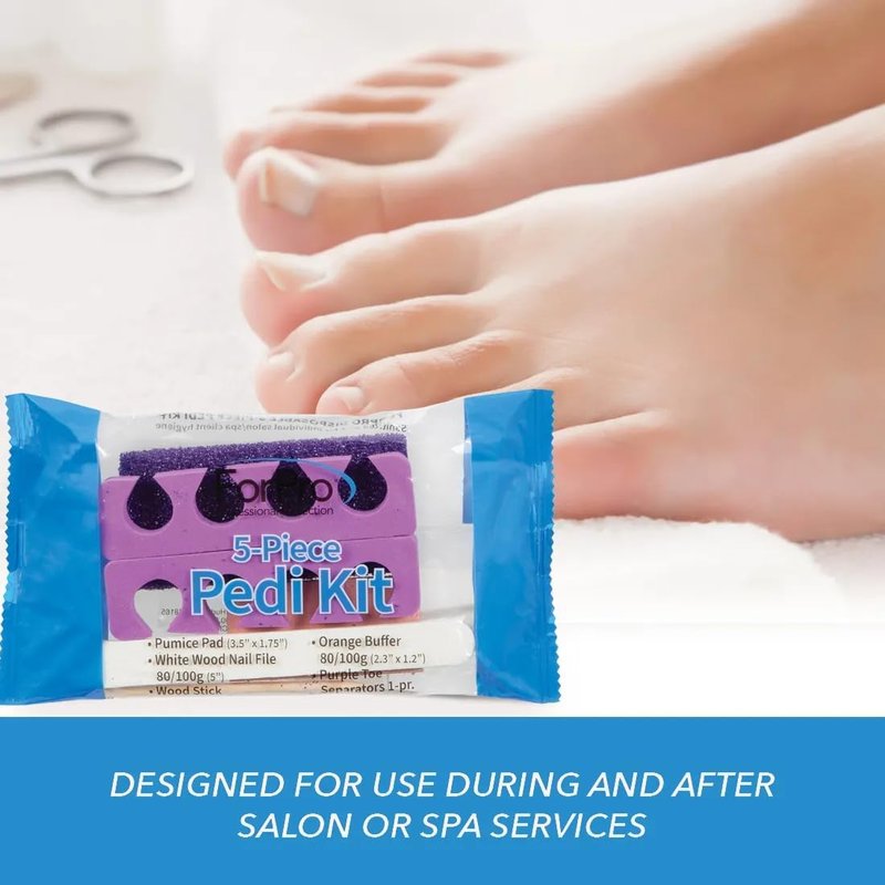 ForPro 5-Piece Pedicure Kit - Complete Set with Purple Pumice Pad, Wood Nail File & Toe Separators
