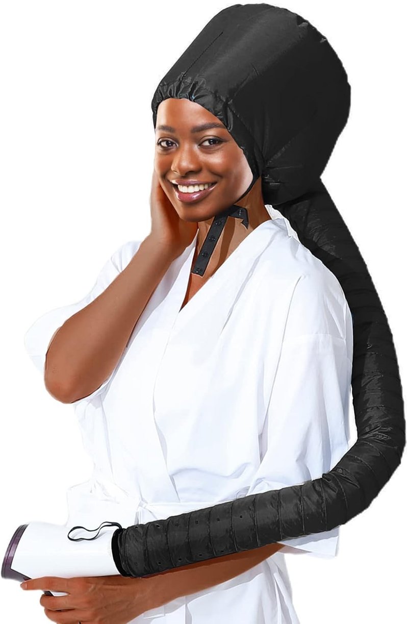 Bonnet Hood Hair Dryer Attachment - Elastic Strap for Hair Styling & Deep Conditioning | Black