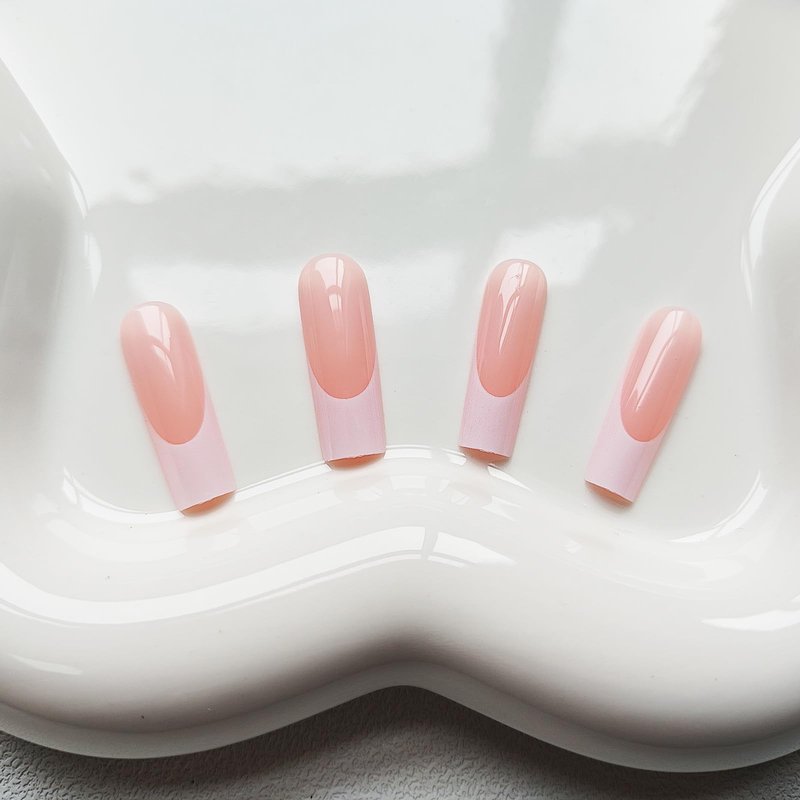 Long Press French Nails - Pinkish-White Acrylic Tip - Full Cover Glossy False Nails with Minimalist Design - 24 Pcs