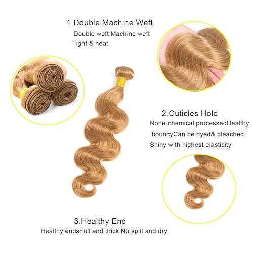34 34 34 Inch Raivide Color #27 Bundle Honey Blonde Body Wave Human Hair Bundles Peruvian Honey Blonde Bundle Color #27 Body Wave Bundles Human Hair