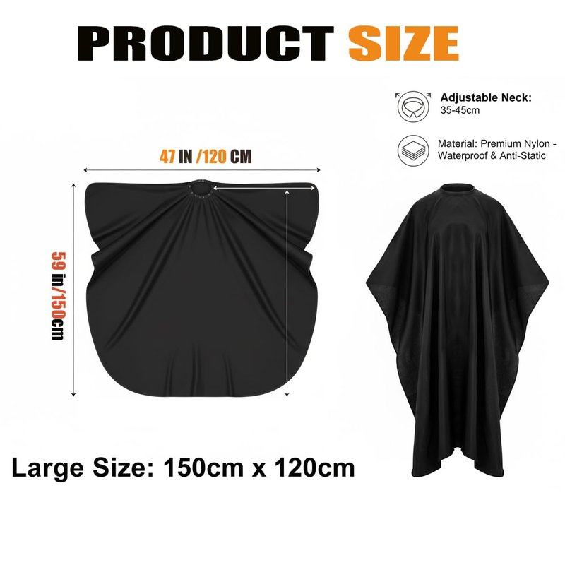 Barber Cape - 10pcs Waterproof Hair Cutting Cape with Snap Closure, Anti-Static Salon Apron for Women, Men, Kids - Professional & Home Use, Black