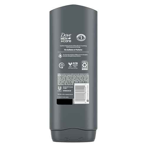 DOVE MEN + CARE Body and Face Wash 4 Count Purifying Charcoal + Clay Body Wash for Men with 24-Hour Nourishing Micromoisture Technology 18 oz