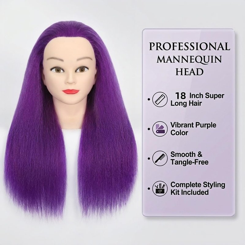 100% Real Hair Mannequin Head Training Head Manikin Cosmetology Doll Head for Hairdresser Practice Braiding Hair Styling with Clamp stand (18-inch)