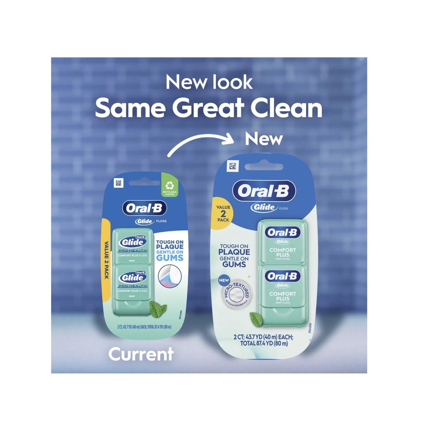 Oral-B Glide Pro-Health Comfort Plus GxUHkl Mint Flavor Floss, 3 Pack (2ct Oral-B Floss)