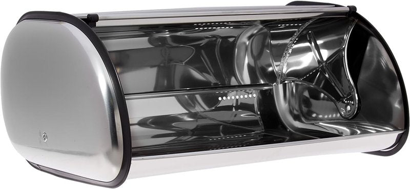 HOME IT Stainless Steel Bread Box for Kitchen Countertop, Large Bread Storage Bin with Roll Top Lid, Keeper for Loaf, Bagels & Pastries, Metal, 16.5 x 10 x 8 Inch