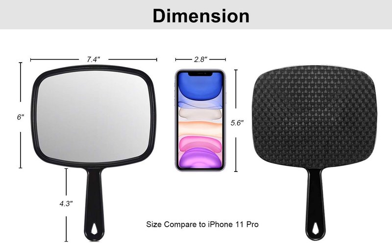 PROTECLE Handheld Salon Mirror - 10.3" x 7.4" Square Black Hairdressing Tool with Handle