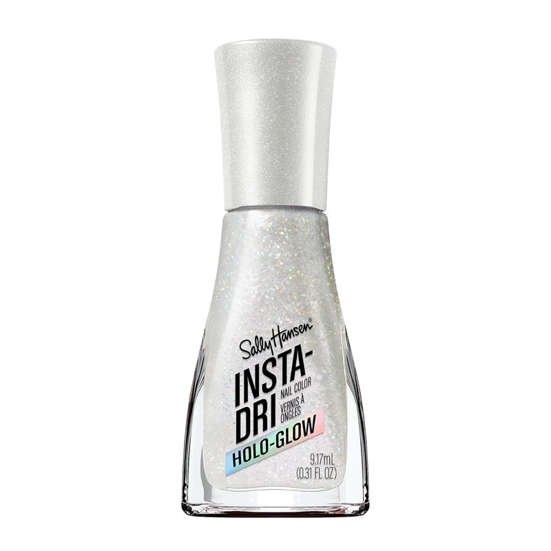 Sally Hansen Holo-Glow Nail Polish - Quick Dry, Streak-Free Shine | 101 Shine Bright | Holographic Light Grey Color