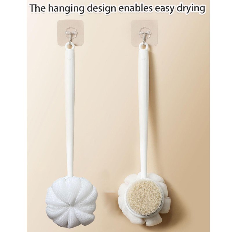 Body Brush with Bristles and Loofah, Long Handle Back Scrubber for Shower - Anti-Slip Shower and Bath Brush for Men and Women