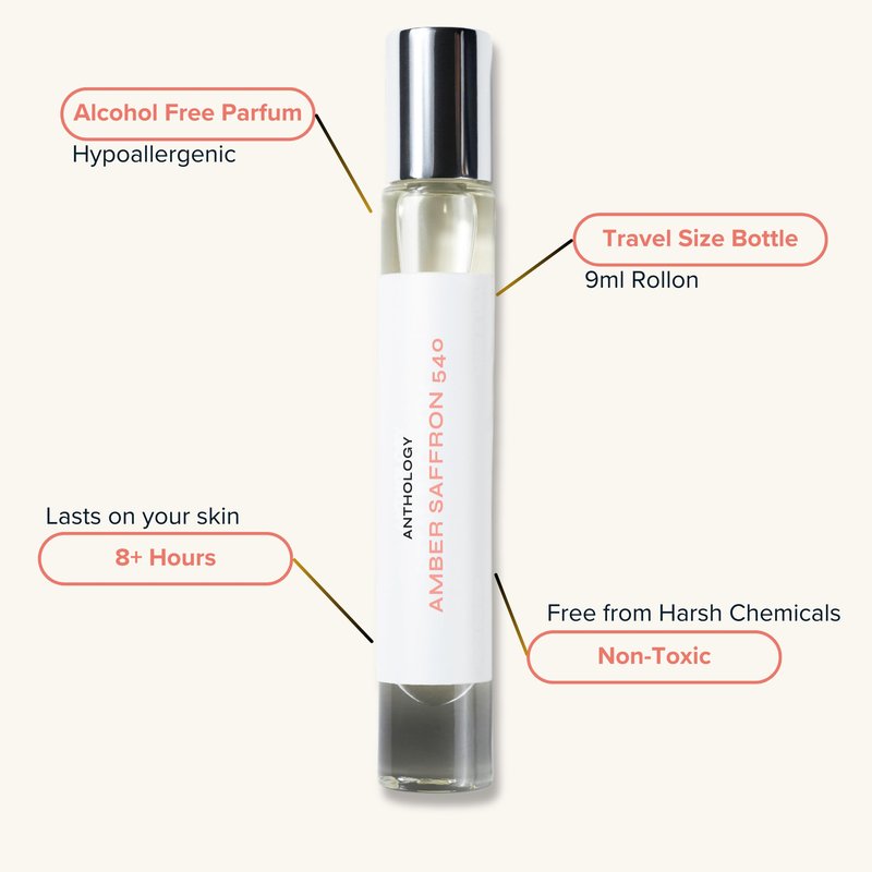 Anthology Amber Saffron 540 Roll On Perfume Oil 0.3oz 9 ML | Woody, Amber, Floral | Clean & Cruelty-Free Fragrance Rollerball