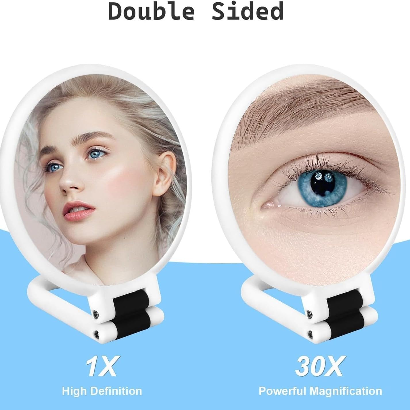 Takelablaze 30x Magnifying Mirror Double Side Handheld Mirror 30X/1X Magnifying Hand Mirror with Stand Foldable Travel Mirror Makeup Mirror for Desk Women (Black)