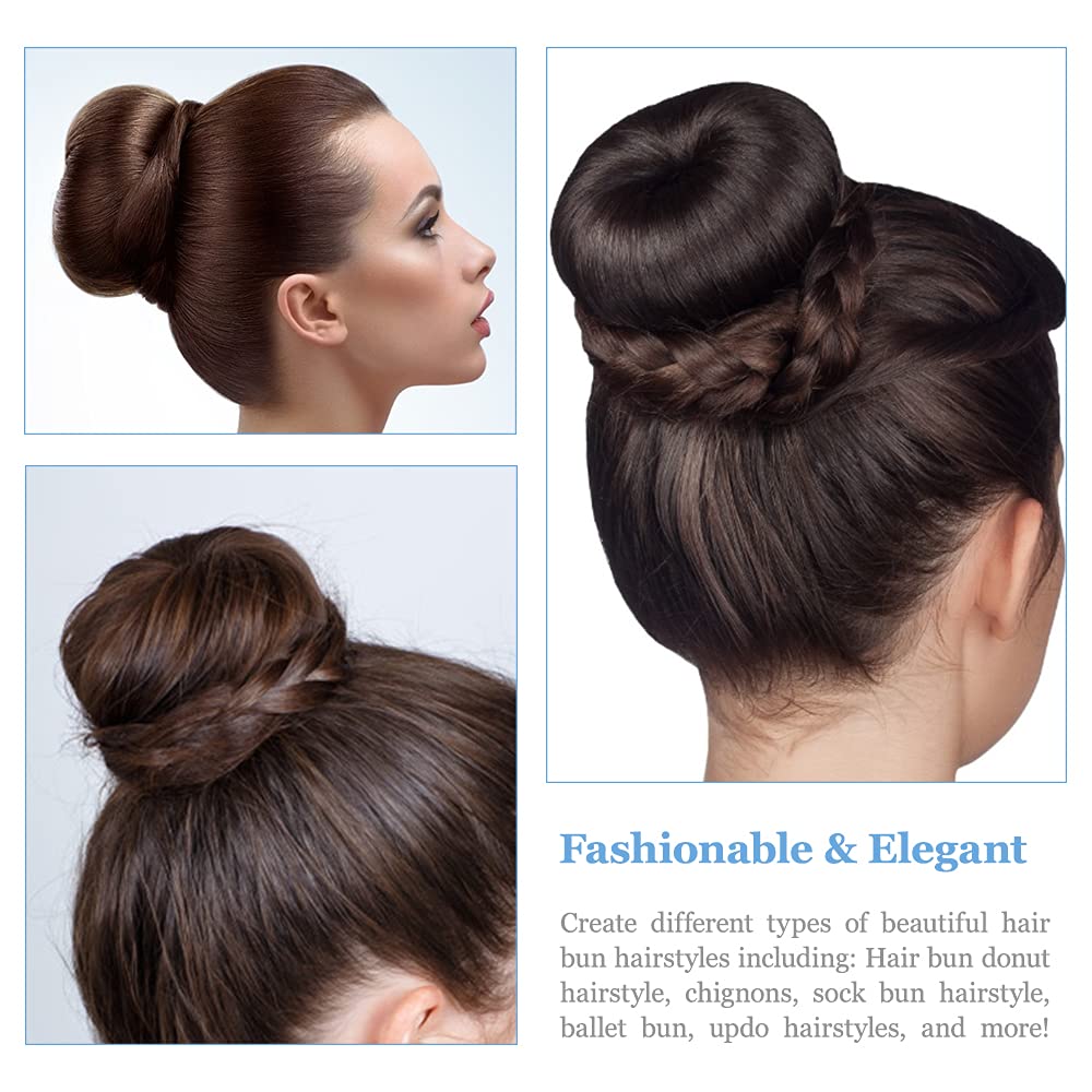 TsMADDTs Donut Hair Bun Maker, 3 pcs Dark Brown Ring Style Bun Maker with 20 pcs U Shaped Hair Pins for Women Dance