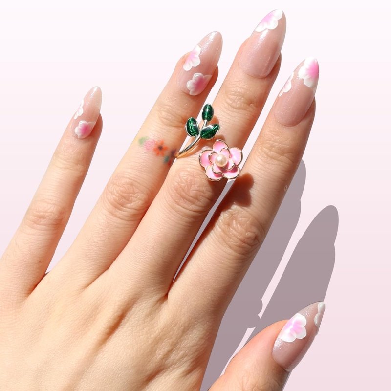 Nail Reformation Press On Nails, Sakura Glow | Medium Almond Fake Nails with Cherry Blossom on Glossy Pink, Salon Quality, Reusable Stick On Nails in 15 Sizes - 30 Nail Kit with Glue, Gifts for Women