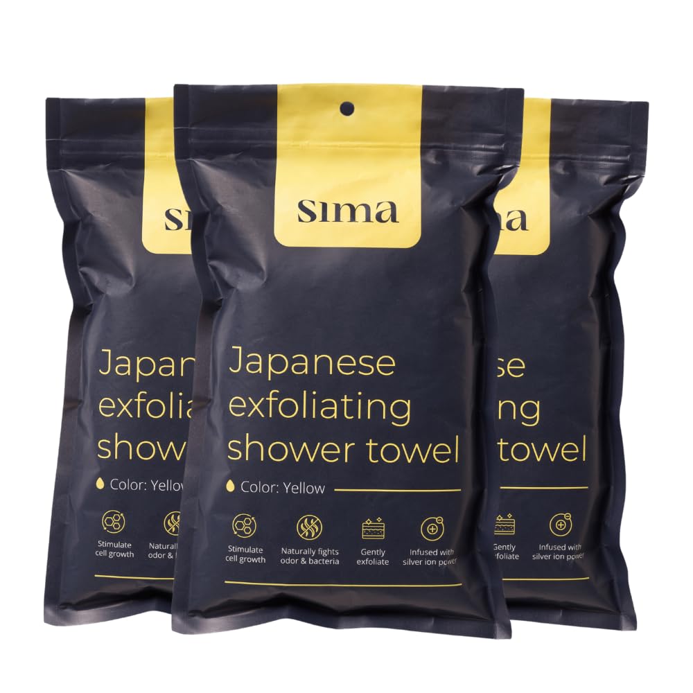 Exfoliating Washcloth Face & Body Scrub Towel - Japanese Exfoliating Towel with Hexagon Fibers, Body Scrubber with 2 Sides for Scrubbing & Washing, Extra Long Towels (Blue, 2 Pack)