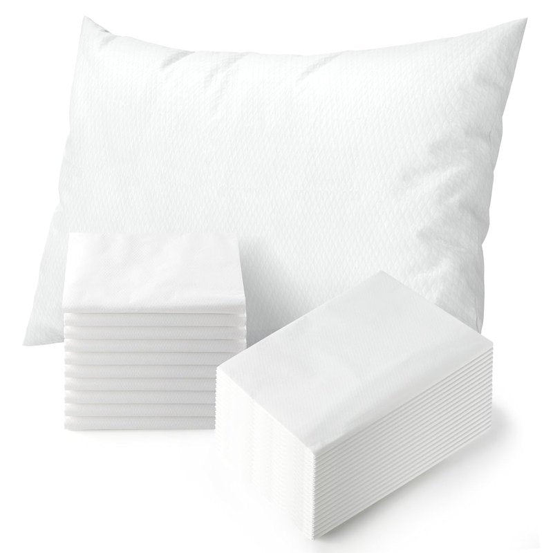 JMU Disposable Pillow Cases - 100PCS Medical Tissue/Poly Covers | 21" x 30" | White
