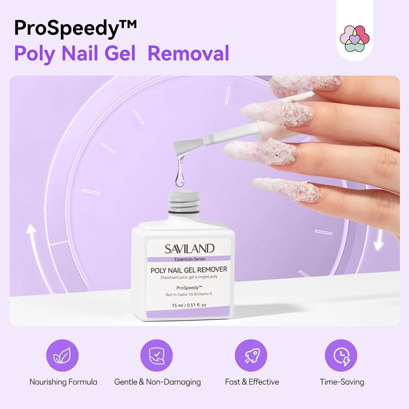 SAVILAND Poly Gel Nail Remover Kit - 2PCS Fast & Gentle Gel Remover with Cuticle Oil Pen & Scraper