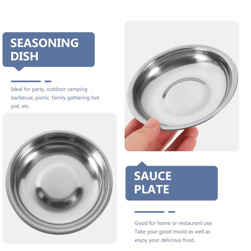 Hemoton 10Pcs Stainless Steel Sauce Dishes 3.93 Inch Round Mini Plates for Condiments Mustard Appetizers Bbq Sushi Snack Serving Home Restaurant