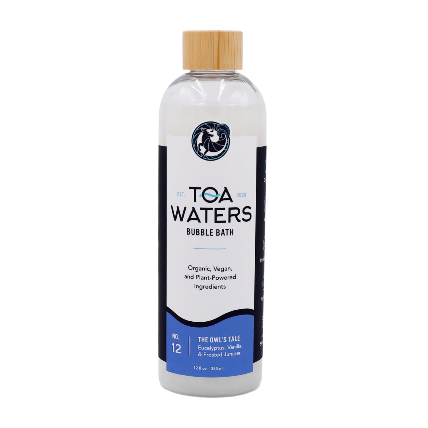 The Owl's Tale Bubble Bath – Eucalyptus, Vanilla & Frosted Juniper – Clean, Earthy Scent, Sulfate-Free, Self-Care Gift – 12 fl oz – TOA Waters