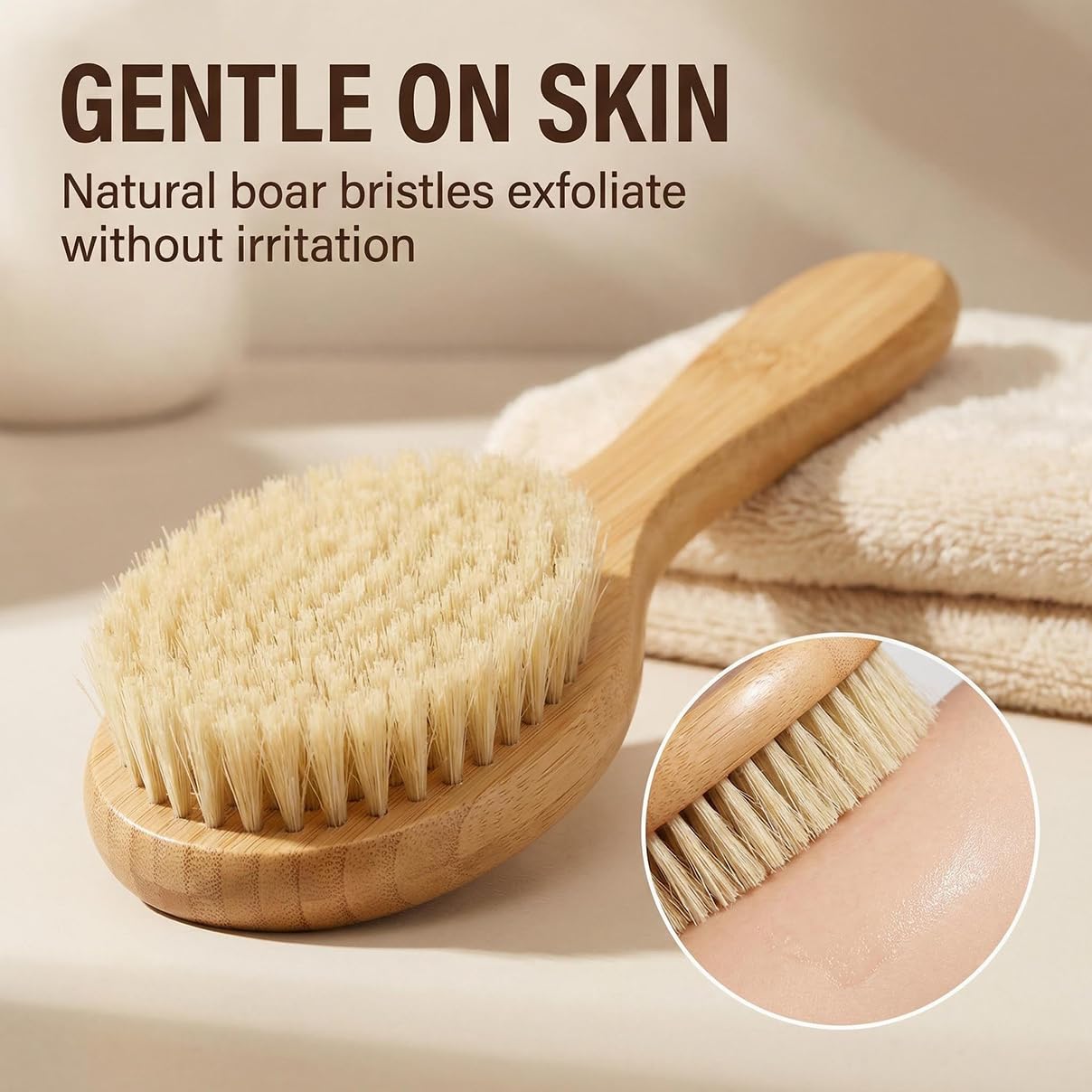 Morsafe 16.7" Long Handle Back Scrubber for Shower, Natural Bristle Exfoliating Body Brush for Hard-to-Reach Areas, Non-Slip Bath Tool for Elderly & Shoulder Pain Relief, Boar Bristle Face Brush