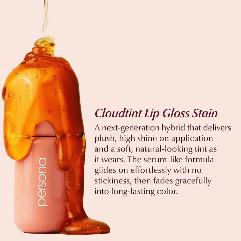 PERSONA Cloudtint Lip Gloss Stain | Hydrating Gloss-to-Tint Hybrid | High Shine + Long-Lasting Color | With Squalane, Glycerin + Ceramide Complex | Buildable, Vegan, Cruelty-Free | Made in USA