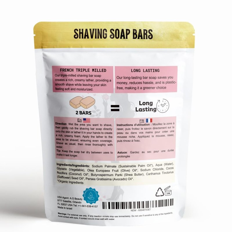 Hypoallergenic Bar Soap for Women – Nourishing Shaving Bar, Smoothes Razor Bumps & Ingrown Hairs - Natural & Organic Ingredients – 2 Big Bars