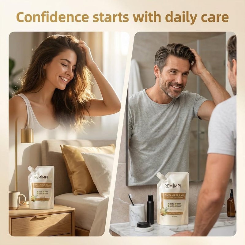 REMIMPI Herbal Anti-Fall Shampoo, Ginger & Ginseng Scalp Cleanser with Jojoba & Oat Extracts, Strengthening Formula for Thinning Hair, 300ml (2-Pack Duo Set)