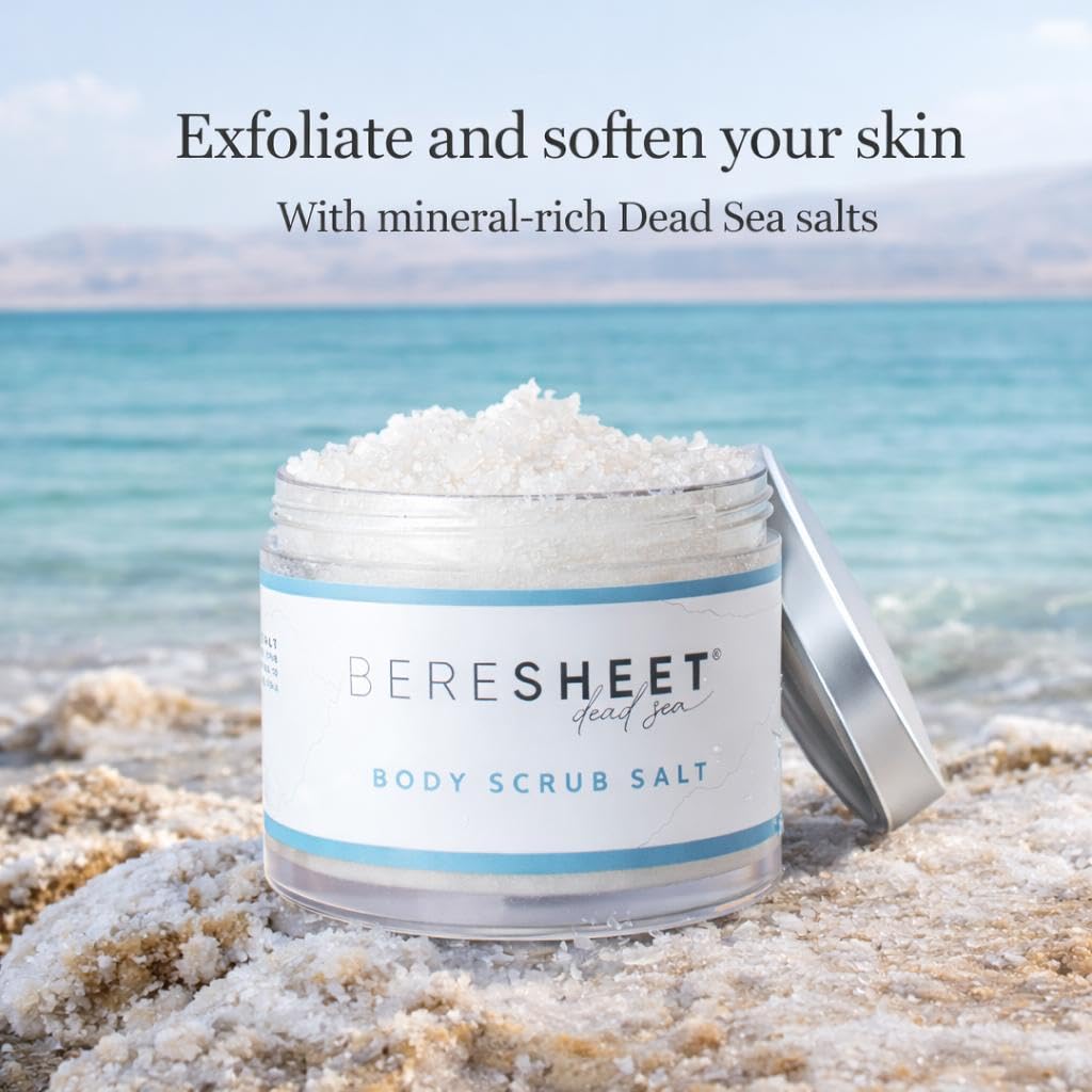 Beresheet Dead Sea Salt Body Scrub – Natural Exfoliating & Hydrating Body Scrub with Dead Sea Minerals & Natural Oils – Deep Cleansing, Nourishing & Skin-Smoothing Scrub for All Skin Types