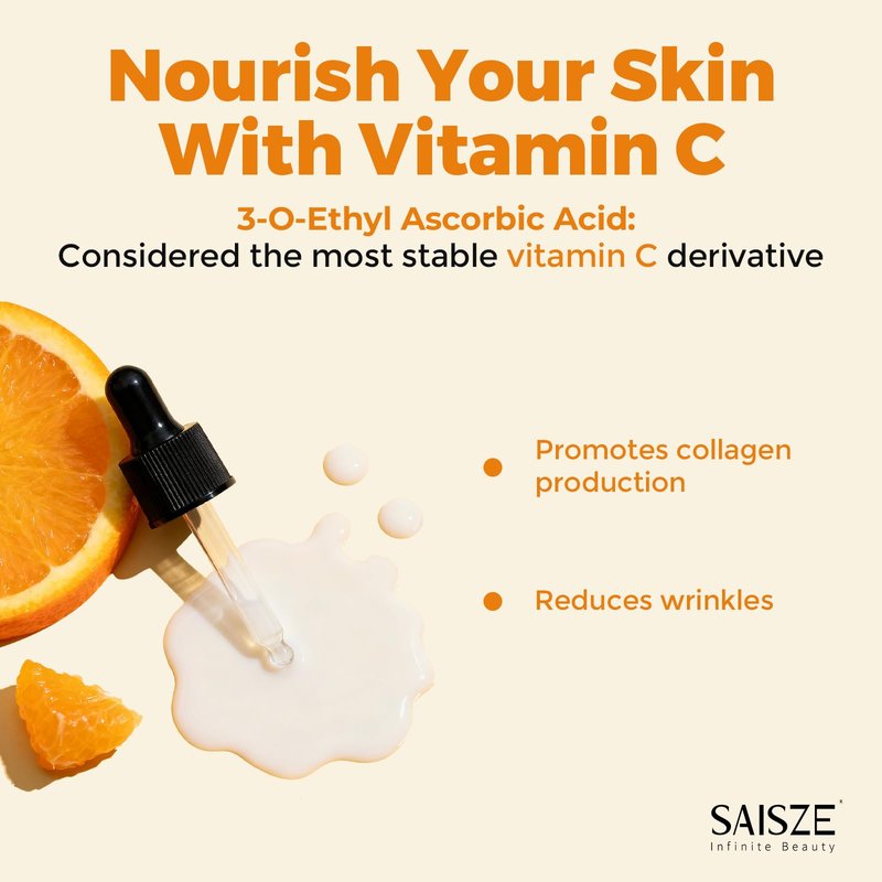 SAISZE Vitamin C Serum for Face, Facial Serum for Dark Spot, Skin Care Gifts for Women, Mothers Day gifts, Anti Aging with Vitamin C, Hyaluronic Acid, 60ml