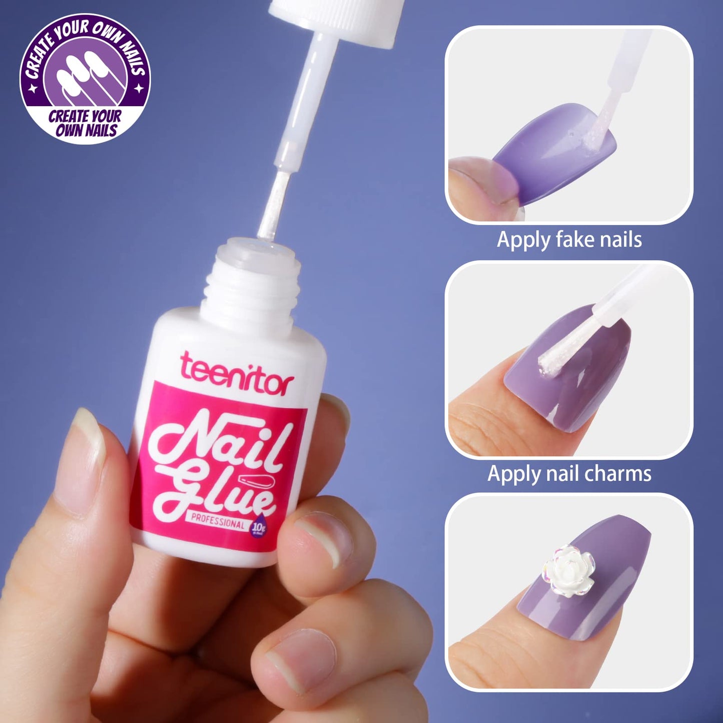Teenitor Medium Coffin Press On Nails, 12 Color Press On Coffin Nails Set, 288pcs Glossy Glue On Nails Medium Length Press On Nails with Glue