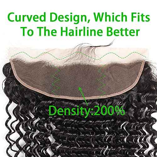 13x4 Lace Frontal Closure Deep Wave Regular HD Lace, 200% Density, 100% Brazilian Virgin Human Hair Ear to Ear HD Lace Frontal Pre Plucked with Baby Hair Natural Black Color 18 Inch