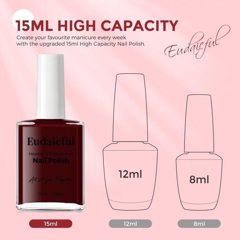Eudaicful Cherry Red Nail Polish: Quick Dry Nail Polish Fingernail Polish for Women Non Gel Air Drying, Nail Lacquer for Nail Art Manicure Home DIY, 15ML